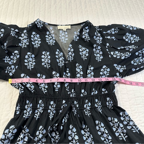 Pinch 100% Cotton Elegant Black Maxi Dress With Blue Stem and Puffy Sleeves - Picture 10 of 16